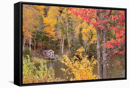 Boathouse In Autumn, Marquette, Michigan '12-Monte Nagler-Framed Stretched Canvas