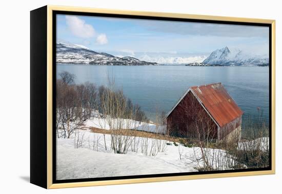 Boathouse on the Island of Kvaloya (Whale Island), Troms, Norway, Scandinavia, Europe-David Lomax-Framed Premier Image Canvas