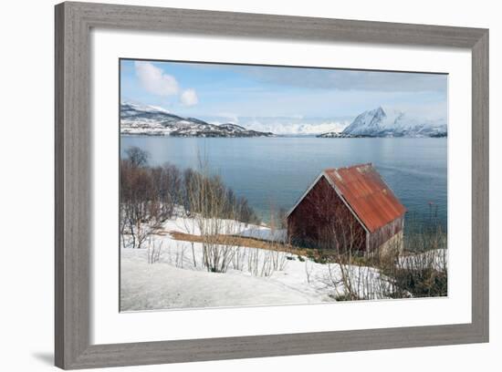 Boathouse on the Island of Kvaloya (Whale Island), Troms, Norway, Scandinavia, Europe-David Lomax-Framed Photographic Print