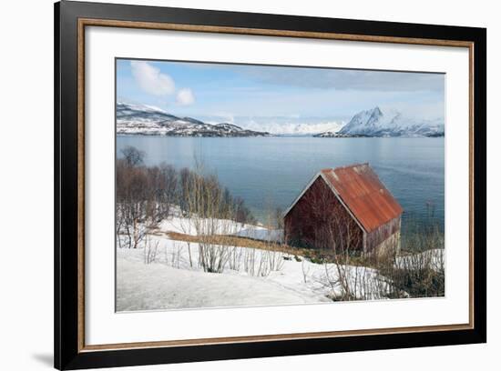 Boathouse on the Island of Kvaloya (Whale Island), Troms, Norway, Scandinavia, Europe-David Lomax-Framed Photographic Print