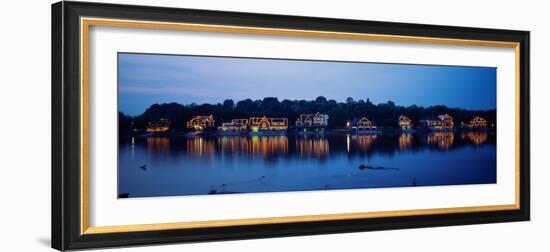 Boathouse Row Lit Up at Dusk, Philadelphia, Pennsylvania, USA-null-Framed Photographic Print