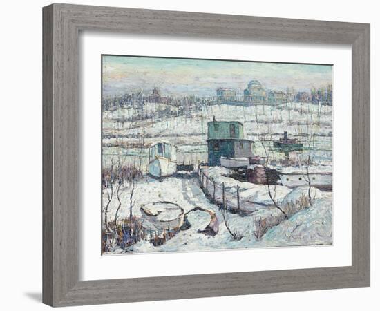 Boathouse, Winter, Harlem River, 1918 (Oil on Canvas)-Ernest Lawson-Framed Giclee Print