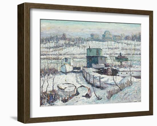 Boathouse, Winter, Harlem River, 1918 (Oil on Canvas)-Ernest Lawson-Framed Giclee Print