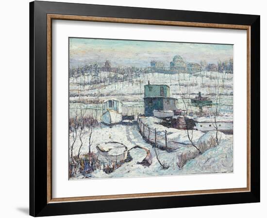 Boathouse, Winter, Harlem River, 1918 (Oil on Canvas)-Ernest Lawson-Framed Giclee Print