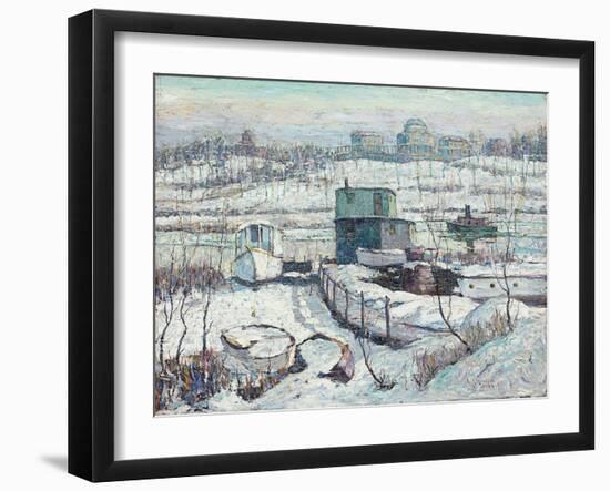 Boathouse, Winter, Harlem River, 1918 (Oil on Canvas)-Ernest Lawson-Framed Giclee Print