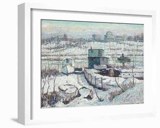 Boathouse, Winter, Harlem River, 1918 (Oil on Canvas)-Ernest Lawson-Framed Giclee Print