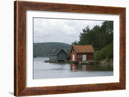 Boathouses in the Sea 'Fjords' at Hovag, Near Kristiansand, Norway-Natalie Tepper-Framed Photo