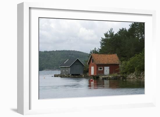 Boathouses in the Sea 'Fjords' at Hovag, Near Kristiansand, Norway-Natalie Tepper-Framed Photo