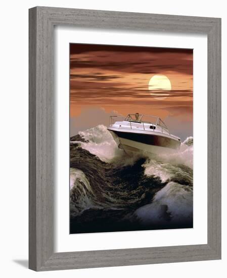 Boating at Sunset through Rough Water-null-Framed Photographic Print