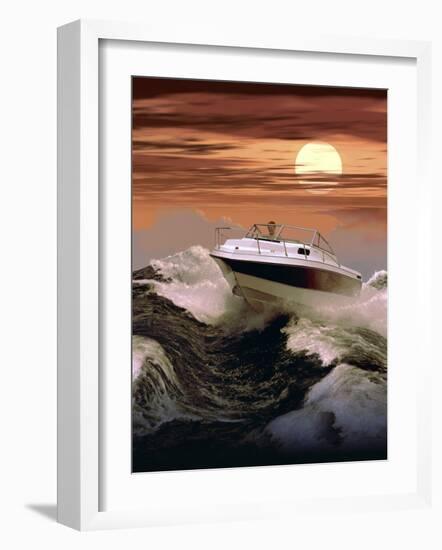 Boating at Sunset through Rough Water-null-Framed Photographic Print