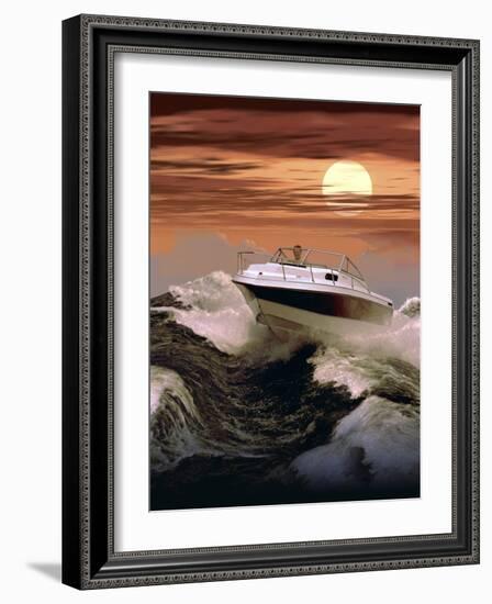 Boating at Sunset through Rough Water-null-Framed Photographic Print