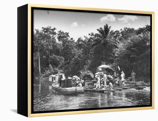 Boating Floating on the River Where the Shooting of the Movie "The African Queen" Is Taking Place-null-Framed Premier Image Canvas