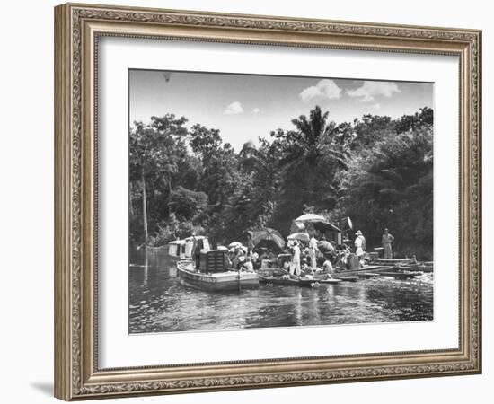 Boating Floating on the River Where the Shooting of the Movie "The African Queen" Is Taking Place-null-Framed Photographic Print