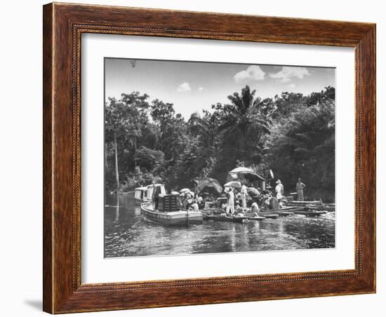 Boating Floating on the River Where the Shooting of the Movie "The African Queen" Is Taking Place-null-Framed Photographic Print