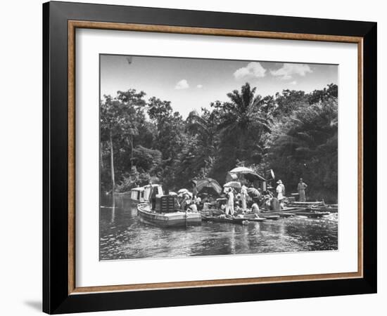 Boating Floating on the River Where the Shooting of the Movie "The African Queen" Is Taking Place-null-Framed Photographic Print