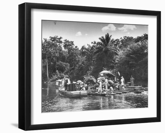 Boating Floating on the River Where the Shooting of the Movie "The African Queen" Is Taking Place-null-Framed Photographic Print