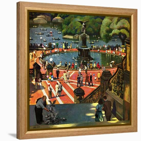 "Boating in Central Park", July 11, 1953-John Falter-Framed Premier Image Canvas