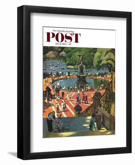 "Boating in Central Park" Saturday Evening Post Cover, July 11, 1953-John Falter-Framed Giclee Print