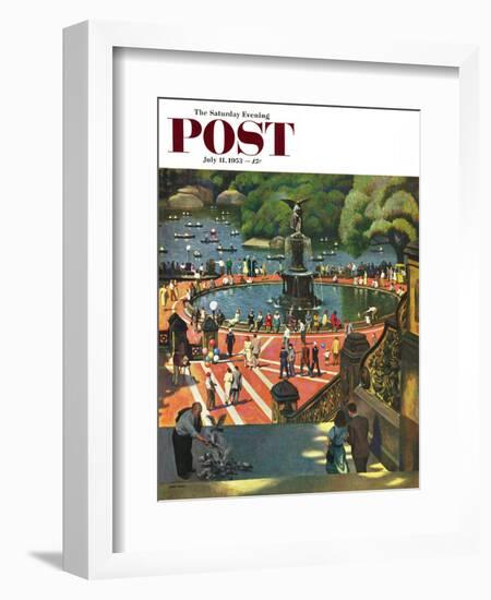 "Boating in Central Park" Saturday Evening Post Cover, July 11, 1953-John Falter-Framed Giclee Print