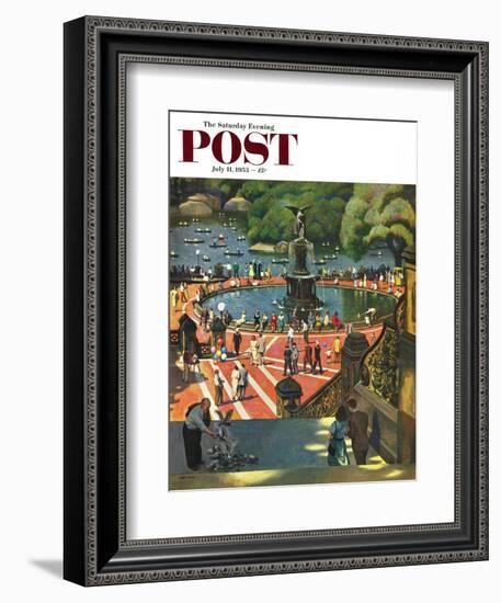 "Boating in Central Park" Saturday Evening Post Cover, July 11, 1953-John Falter-Framed Giclee Print