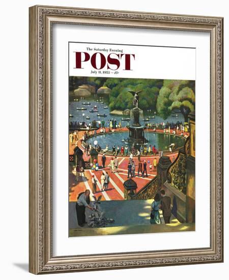 "Boating in Central Park" Saturday Evening Post Cover, July 11, 1953-John Falter-Framed Giclee Print