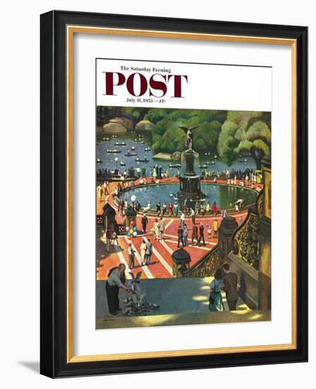 "Boating in Central Park" Saturday Evening Post Cover, July 11, 1953-John Falter-Framed Giclee Print