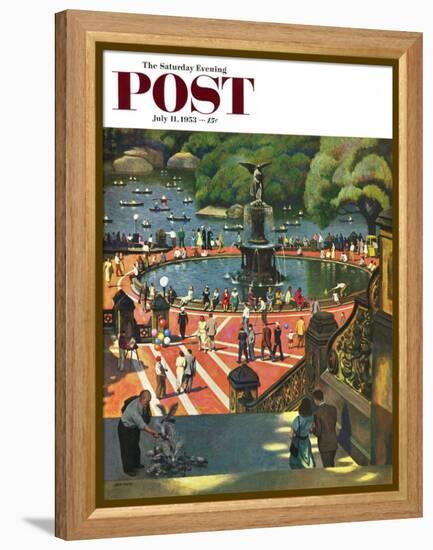 "Boating in Central Park" Saturday Evening Post Cover, July 11, 1953-John Falter-Framed Premier Image Canvas