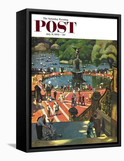 "Boating in Central Park" Saturday Evening Post Cover, July 11, 1953-John Falter-Framed Premier Image Canvas