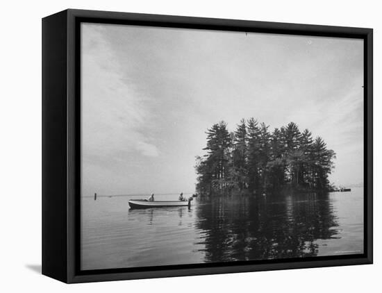 Boating on Sebago Lake Past "Keepsake" Island-Peter Stackpole-Framed Premier Image Canvas