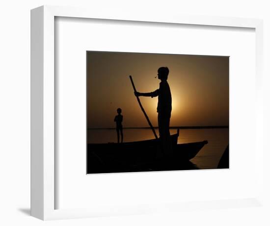Boatman Prepares to Anchor His Boat, after the Day's Work in River Ganges, in Allahabad, India-null-Framed Photographic Print