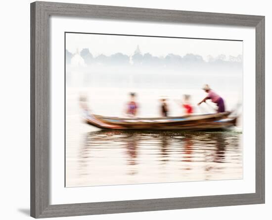 boatman Taking Tourists in Traditional Boat Across Taungthaman Lake, Amarapura, Burma (Myanmar)-Nadia Isakova-Framed Photographic Print