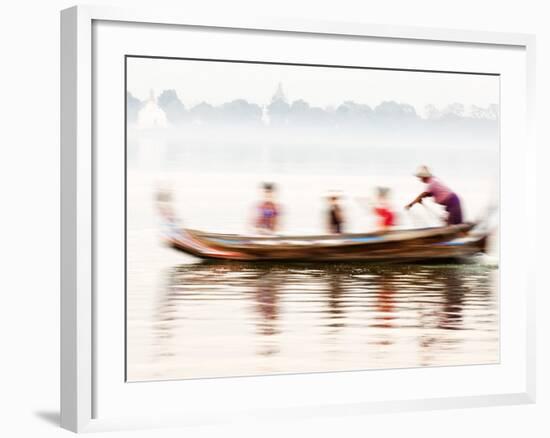 boatman Taking Tourists in Traditional Boat Across Taungthaman Lake, Amarapura, Burma (Myanmar)-Nadia Isakova-Framed Photographic Print