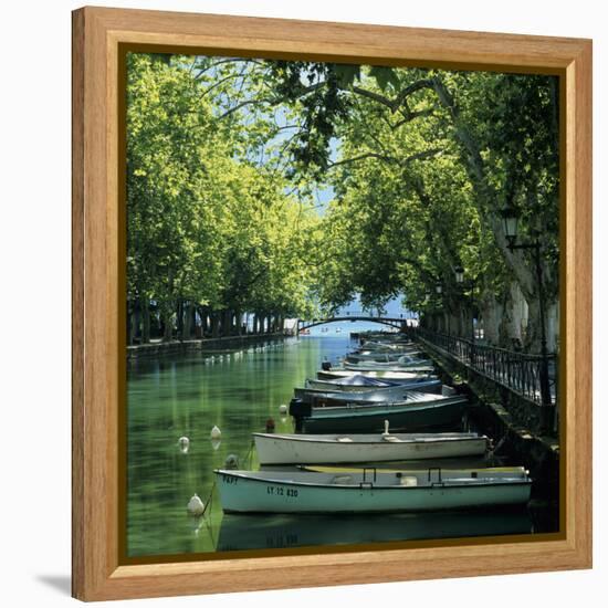 Boats Along Canal, Annecy, Lake Annecy, Rhone Alpes, France, Europe-Stuart Black-Framed Premier Image Canvas