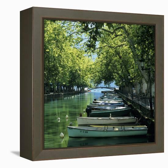 Boats Along Canal, Annecy, Lake Annecy, Rhone Alpes, France, Europe-Stuart Black-Framed Premier Image Canvas