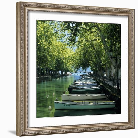 Boats Along Canal, Annecy, Lake Annecy, Rhone Alpes, France, Europe-Stuart Black-Framed Photographic Print