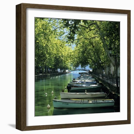 Boats Along Canal, Annecy, Lake Annecy, Rhone Alpes, France, Europe-Stuart Black-Framed Photographic Print