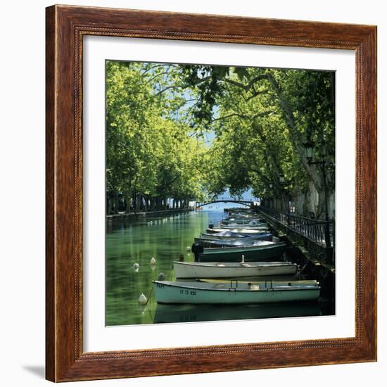 Boats Along Canal, Annecy, Lake Annecy, Rhone Alpes, France, Europe-Stuart Black-Framed Photographic Print