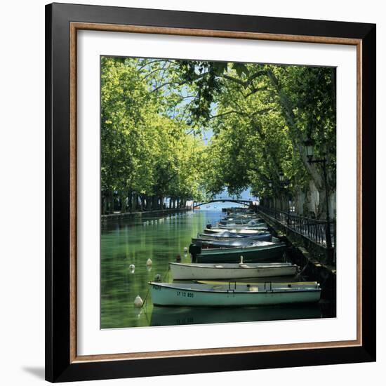 Boats Along Canal, Annecy, Lake Annecy, Rhone Alpes, France, Europe-Stuart Black-Framed Photographic Print