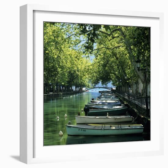 Boats Along Canal, Annecy, Lake Annecy, Rhone Alpes, France, Europe-Stuart Black-Framed Photographic Print