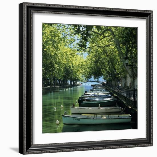 Boats Along Canal, Annecy, Lake Annecy, Rhone Alpes, France, Europe-Stuart Black-Framed Photographic Print