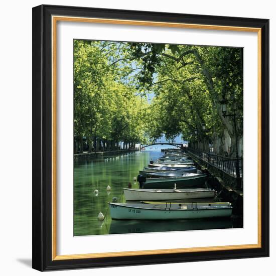 Boats Along Canal, Annecy, Lake Annecy, Rhone Alpes, France, Europe-Stuart Black-Framed Photographic Print