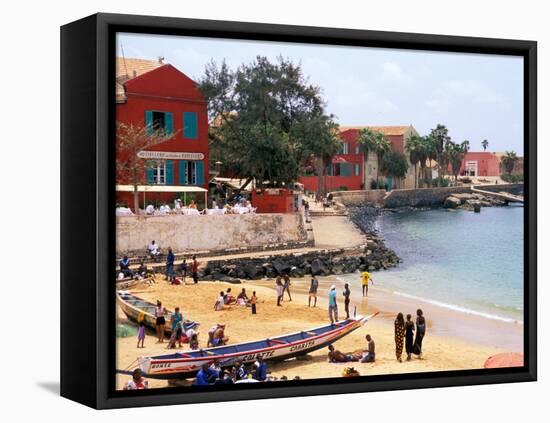 Boats and Beachgoers on the Beaches of Dakar, Senegal-Janis Miglavs-Framed Premier Image Canvas