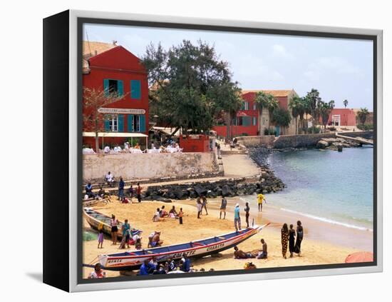 Boats and Beachgoers on the Beaches of Dakar, Senegal-Janis Miglavs-Framed Premier Image Canvas