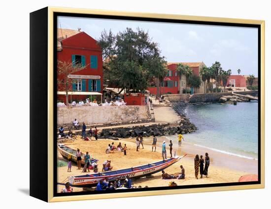 Boats and Beachgoers on the Beaches of Dakar, Senegal-Janis Miglavs-Framed Premier Image Canvas