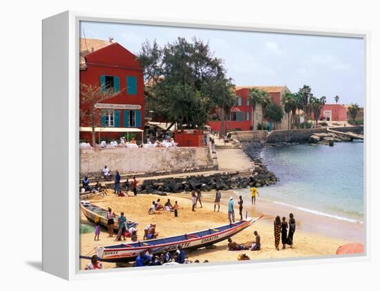 Boats and Beachgoers on the Beaches of Dakar, Senegal-Janis Miglavs-Framed Premier Image Canvas
