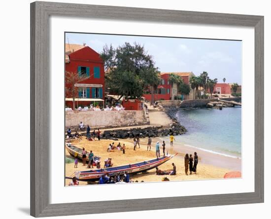 Boats and Beachgoers on the Beaches of Dakar, Senegal-Janis Miglavs-Framed Photographic Print