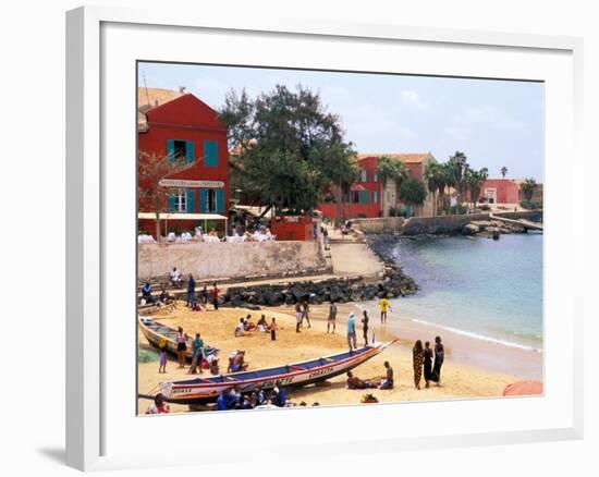 Boats and Beachgoers on the Beaches of Dakar, Senegal-Janis Miglavs-Framed Photographic Print