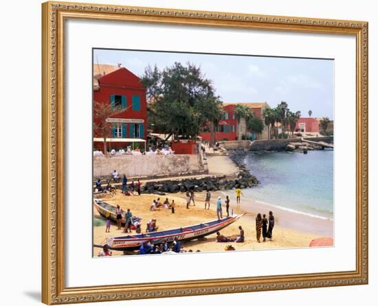 Boats and Beachgoers on the Beaches of Dakar, Senegal-Janis Miglavs-Framed Photographic Print