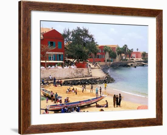 Boats and Beachgoers on the Beaches of Dakar, Senegal-Janis Miglavs-Framed Photographic Print