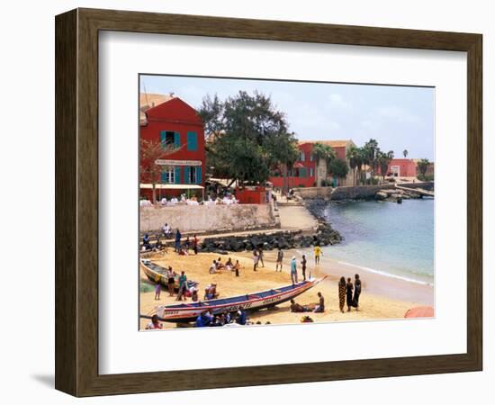 Boats and Beachgoers on the Beaches of Dakar, Senegal-Janis Miglavs-Framed Photographic Print